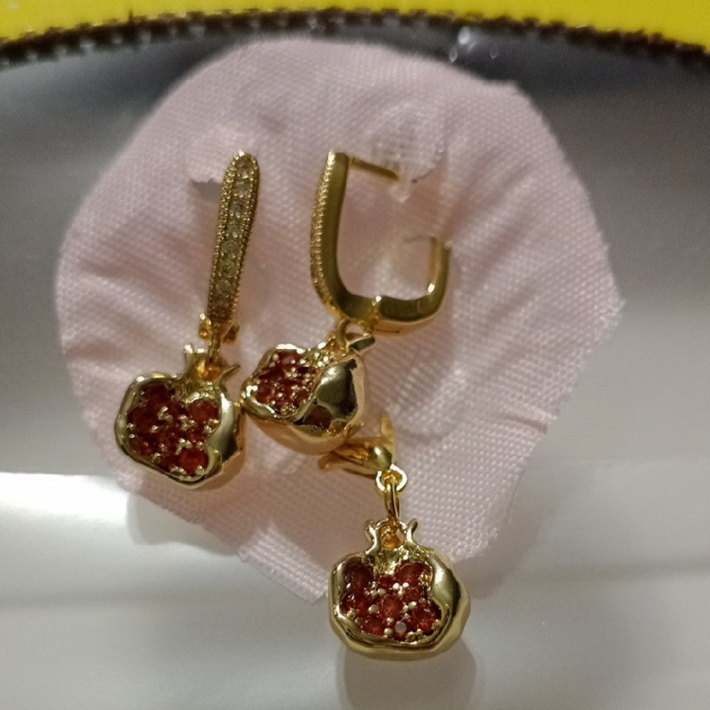 Gold Color and Red Pomegranate Earrings✨